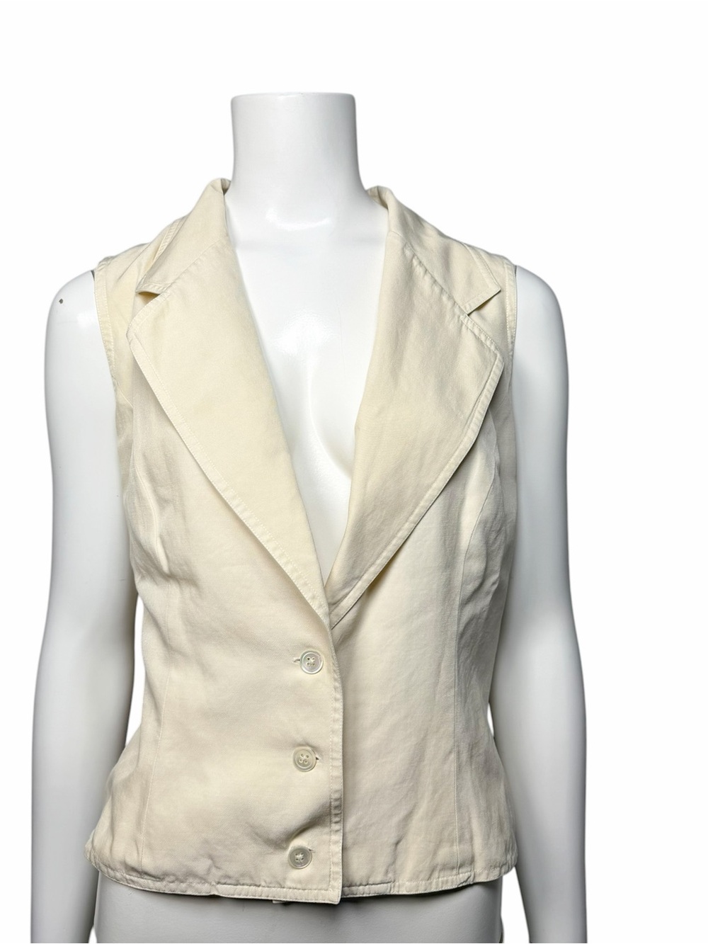 Vintage DKNY Silk Cotton Tailored Vest Ivory 90s Minimalist Waistcoat 14